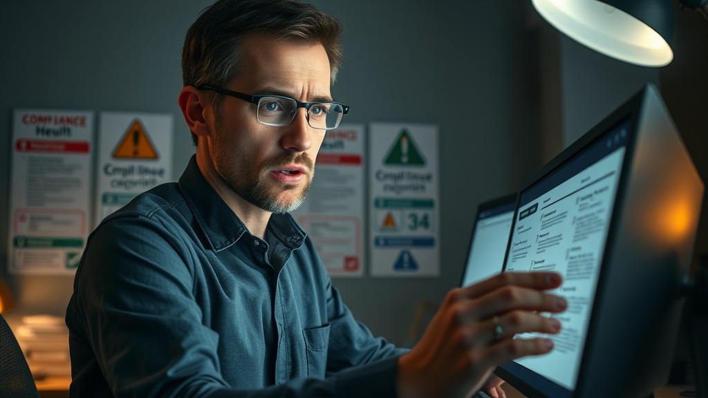 alert marketer reviewing compliance checklist, affiliate marketing compliance and pitfalls