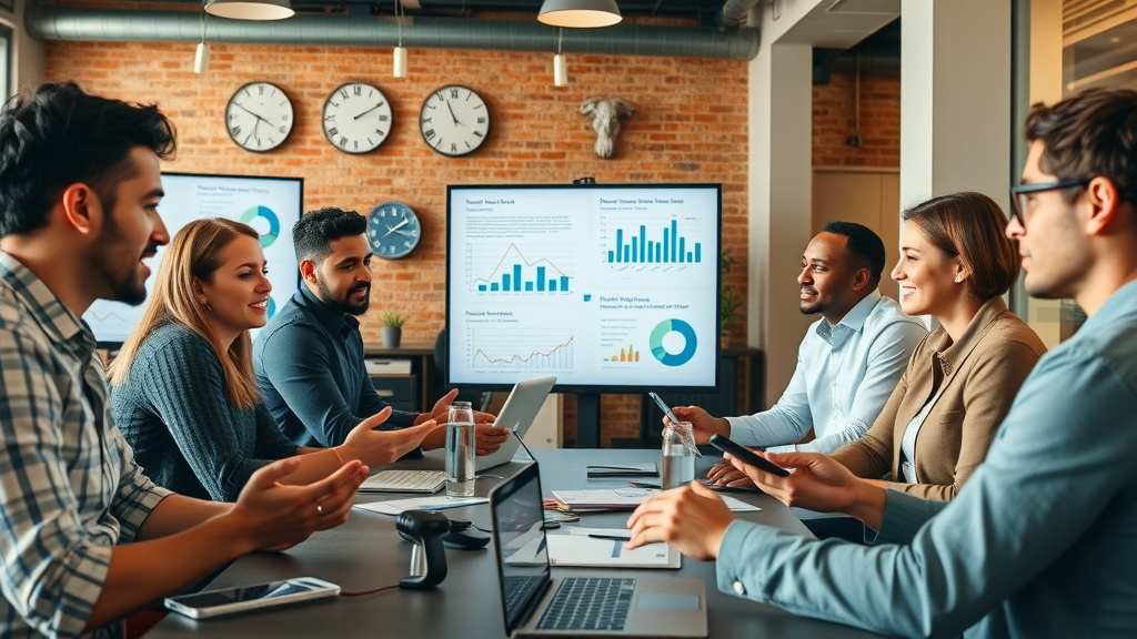 diverse group of marketers collaborating on affiliate program strategies and offers