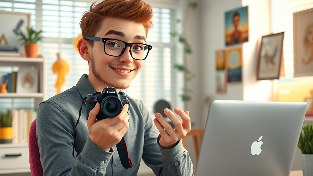 content marketer confidently building content marketing portfolio at creative workspace