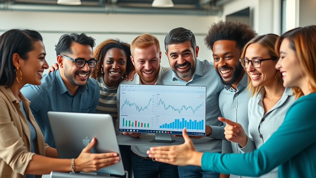 Passive income strategies discussion among diverse professionals reviewing financial charts