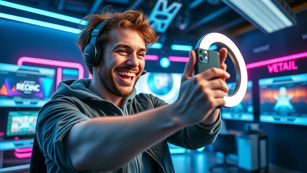 upbeat influencer filming engaging video content, highlighting how to make money online with social media