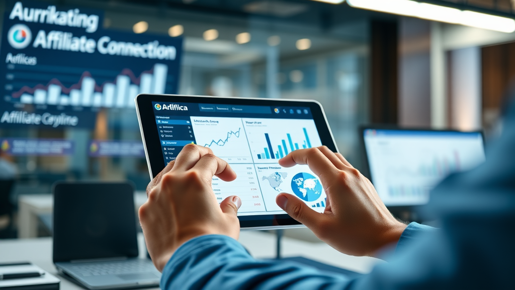 marketing platform analytics dashboard for the master affiliate profits affiliate program on a tablet, showing email marketing automation