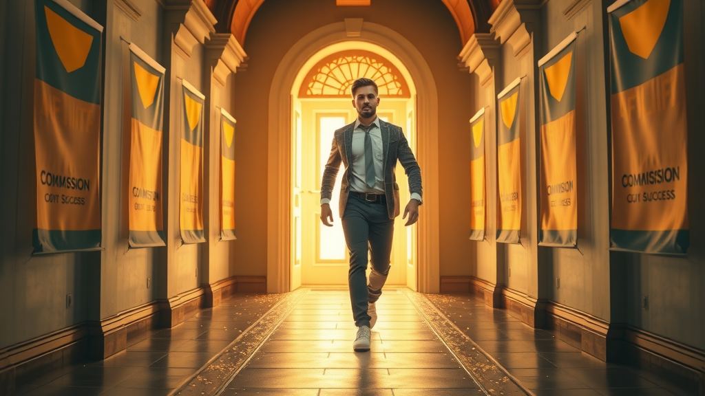 young professional stepping confidently into affiliate marketing opportunity online