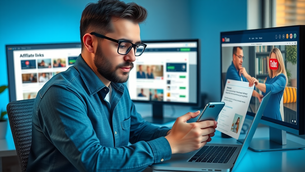 tech-savvy affiliate marketer placing affiliate links in blog editor and social media