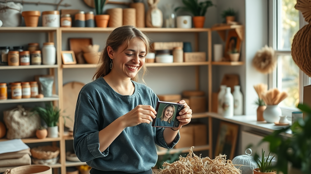 entrepreneur arranging goods for online store photoshoot, showing a creative way to make money online