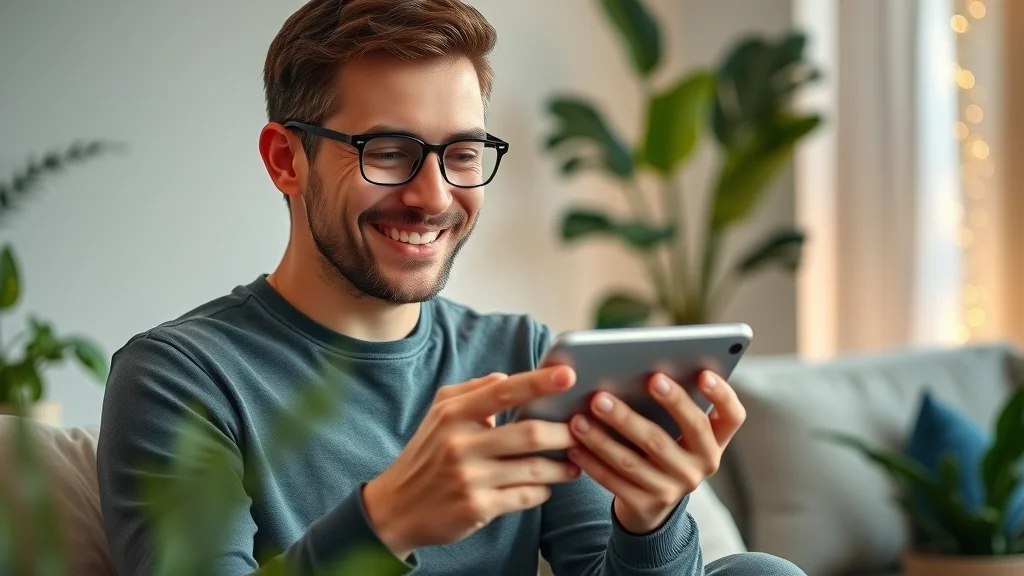 Affiliate marketer achieving $100+ a day milestone by earning a living through affiliate marketing, celebrating success in cozy living room