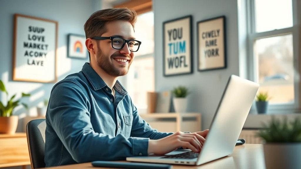 confident digital marketer working in modern home office