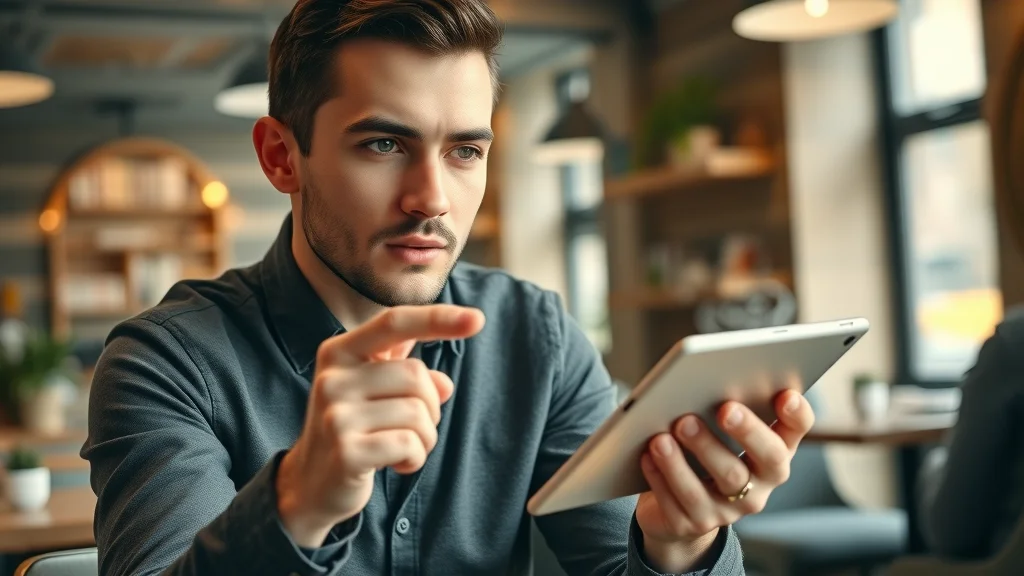 Person reviewing affiliate marketing infographics to understand how to earn a living through affiliate marketing on a tablet in a cozy café