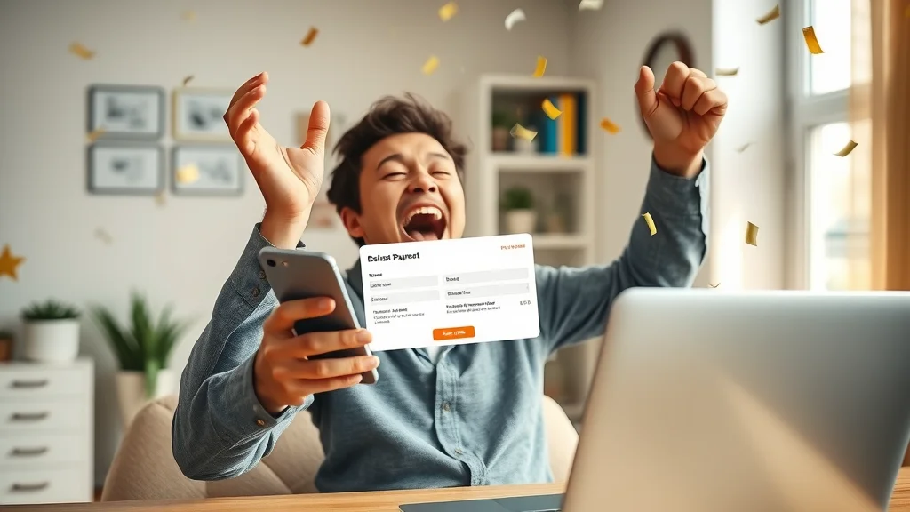 affiliate profits celebration: real member celebrating online sale milestone on laptop, joyful affiliate marketing breakthrough