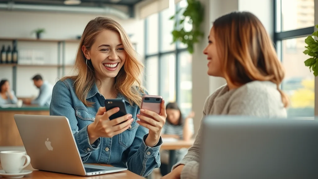 marketer sharing affiliate link in lively coworking cafe